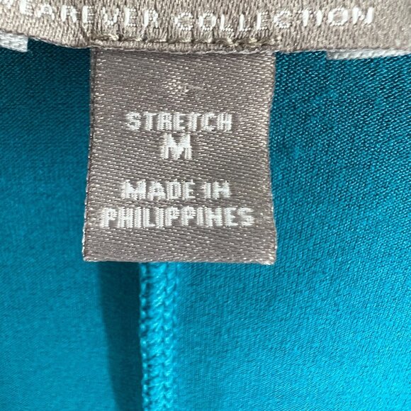 J Jill WearEver Women Wrap Dress Medium Blue Collared Long Sleeve Ruched Stretch - Picture 5 of 13